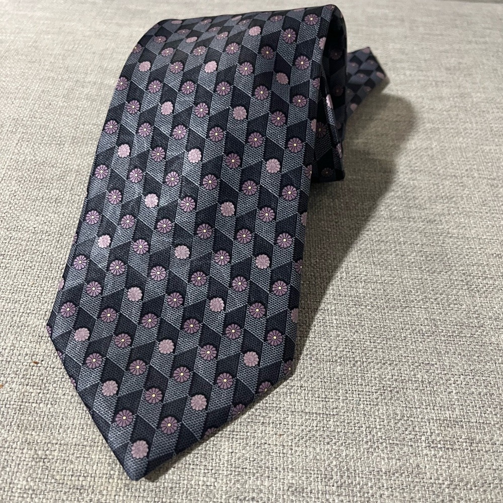 Lanvin Black and Pink Geometric Silk Tie